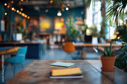 Wallpaper Mural Wooden Table in Cafe with Blurred Background Torontodigital.ca