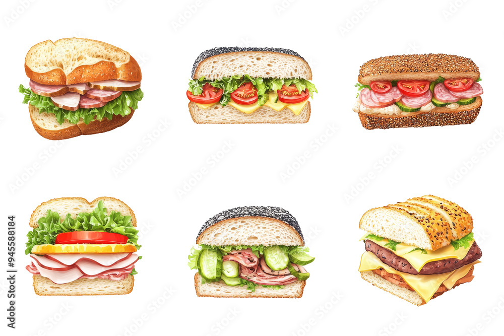 Sandwiches with Various Fillings and Bread Sandwiches with Various Fillings and Bread