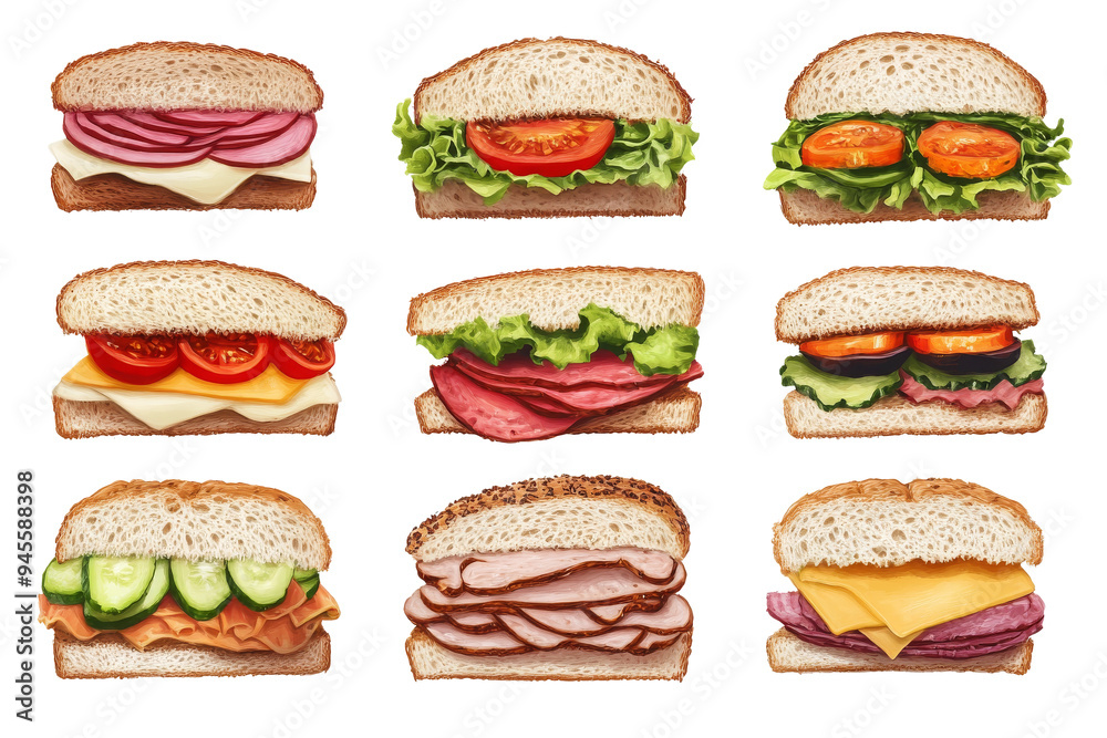 Sandwiches with Various Fillings and Bread Sandwiches with Various Fillings and Bread