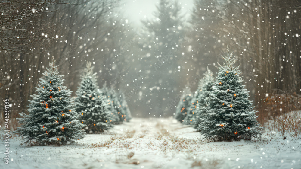 Winter wonderland with snow-covered evergreen trees, a serene pathway, and a peaceful forest backdrop creating a festive holiday atmosphere. Winter wonderland with snow-covered evergreen trees, a serene pathway, and a peaceful forest backdrop creating a festive holiday atmosphere.