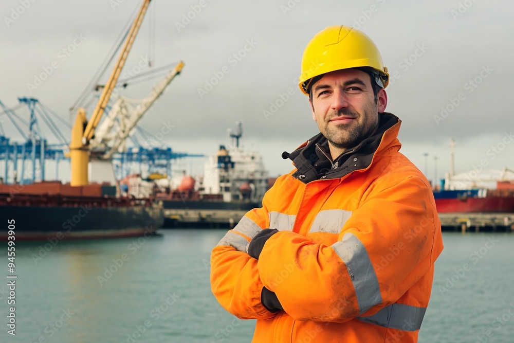 Male Engineer Overlooking Harbor Operations Male Engineer Overlooking Harbor Operations