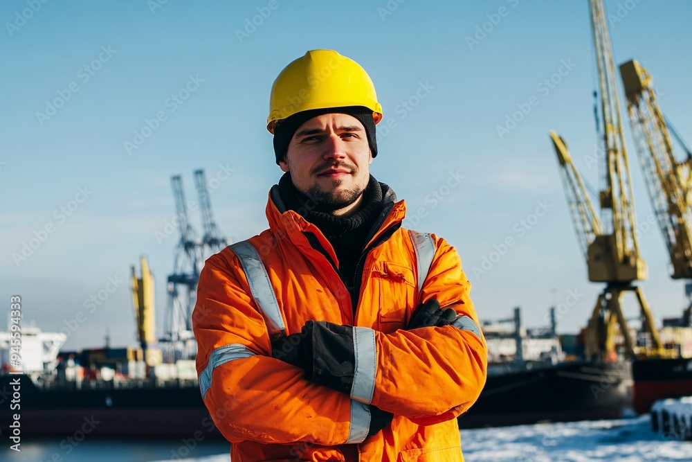 Male Engineer Overlooking Harbor Operations