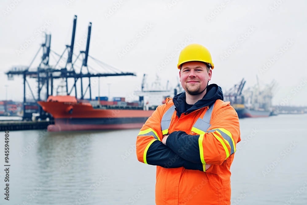 Male Engineer Overlooking Harbor Operations Male Engineer Overlooking Harbor Operations