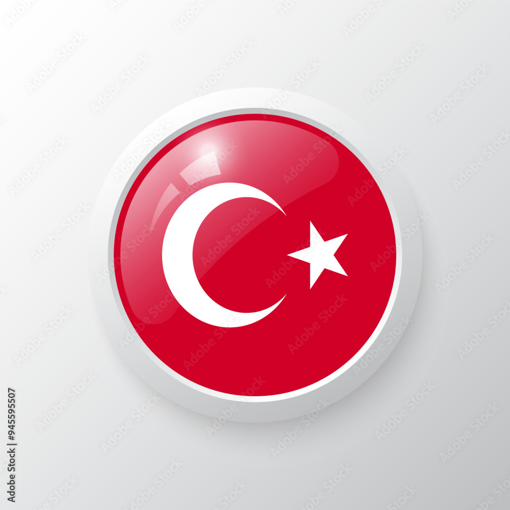 3D Button with Turkey flag. as round glossy icon on background isolated. Vector illustration eps 10.
3D Button with Turkey flag. as round glossy icon on background isolated. Vector illustration eps 10.