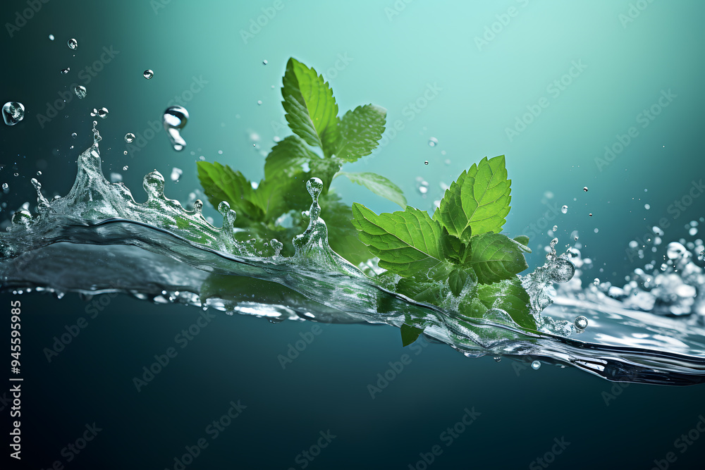 Splash of water with fresh mint Splash of water with fresh mint