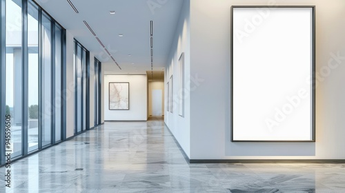 Mockup photo frame in Modern interior of gallery hall AI generated