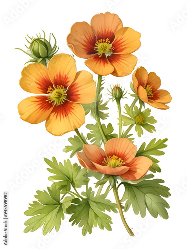 Cinquefoil Watercolor Flower Plant Nature Art
 photo