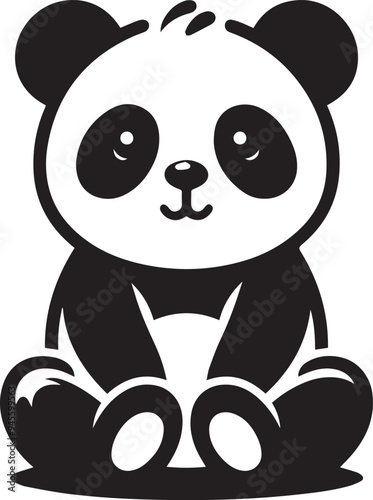 Little cute panda Black Vector icon, Vector panda illustration in black and white color,