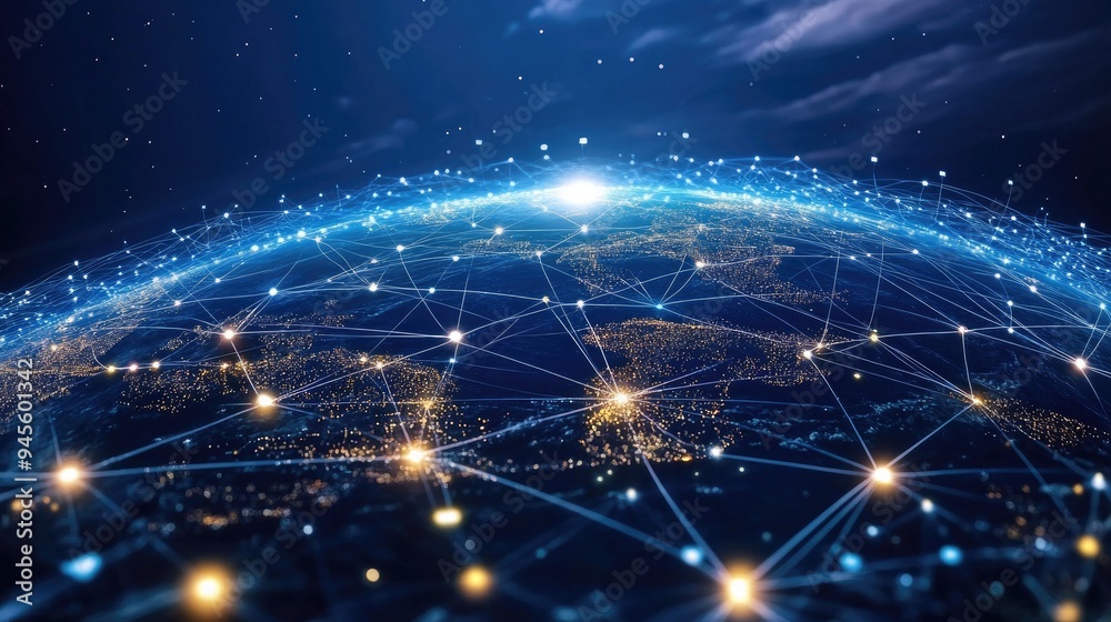 Digital globe with data points, representing global communication networks Digital globe with data points, representing global communication networks
