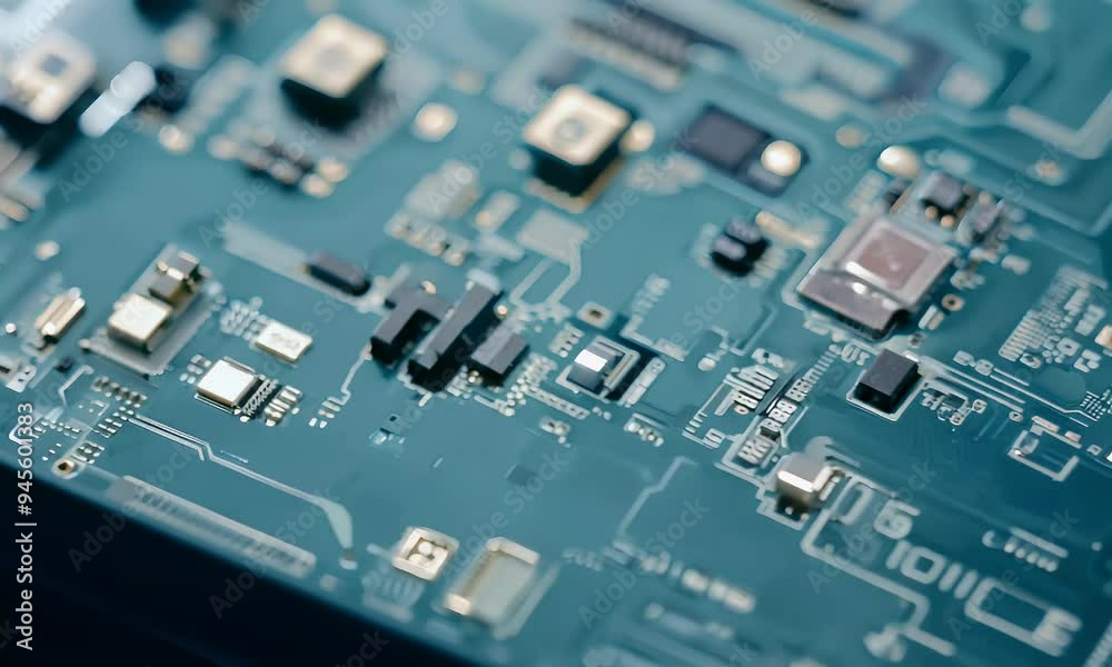 Close-up of a printed circuit board showcasing electronic components and connections. Close-up of a printed circuit board showcasing electronic components and connections.