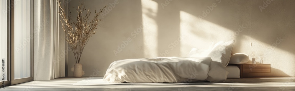 3D rendering of a bedroom interior featuring a bed and a relaxed atmosphere 3D rendering of a bedroom interior featuring a bed and a relaxed atmosphere