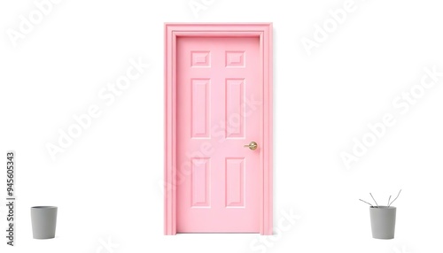 A pink front interior exterior wooden door isolated on a white background