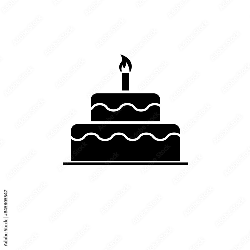 Birthday Cake, Sweet Pie Solid Flat Vector Icon Isolated on White Background. Birthday Cake, Sweet Pie Solid Flat Vector Icon Isolated on White Background.