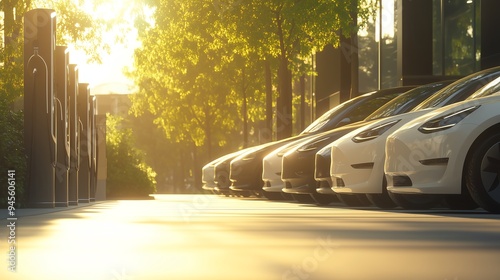 Corporate Fleet of Electric Vehicles: Highlighting the Benefits of Eco-Friendly Transition at Company Headquarters photo