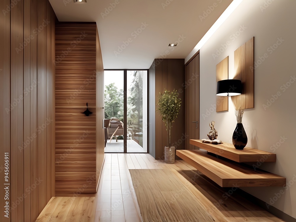 interior stylish modern wooden entrance hallway decor with cozy wooden tone contemporary home with furniture desk stand and shoe bench interior stylish modern wooden entrance hallway decor with cozy wooden tone contemporary home with furniture desk stand and shoe bench