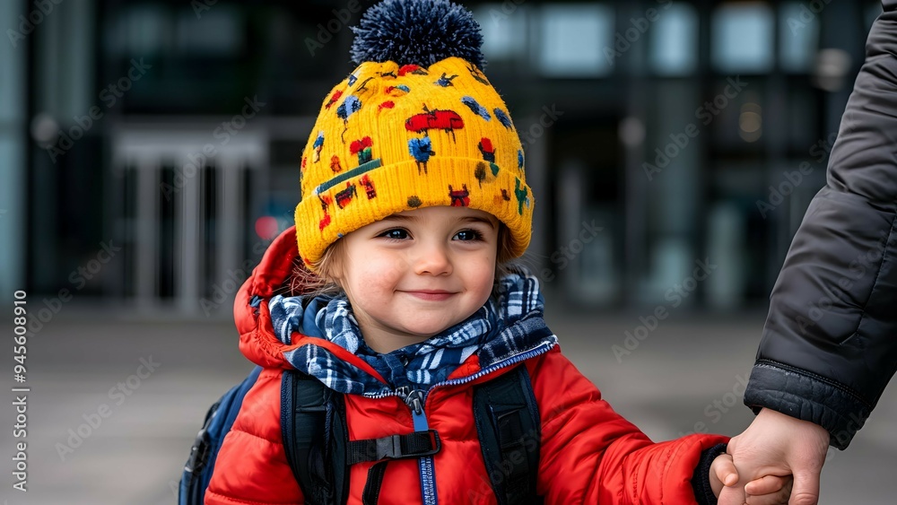 Little Girl Holding Hands With Parent Wearing Winter Clothing Little Girl Holding Hands With Parent Wearing Winter Clothing