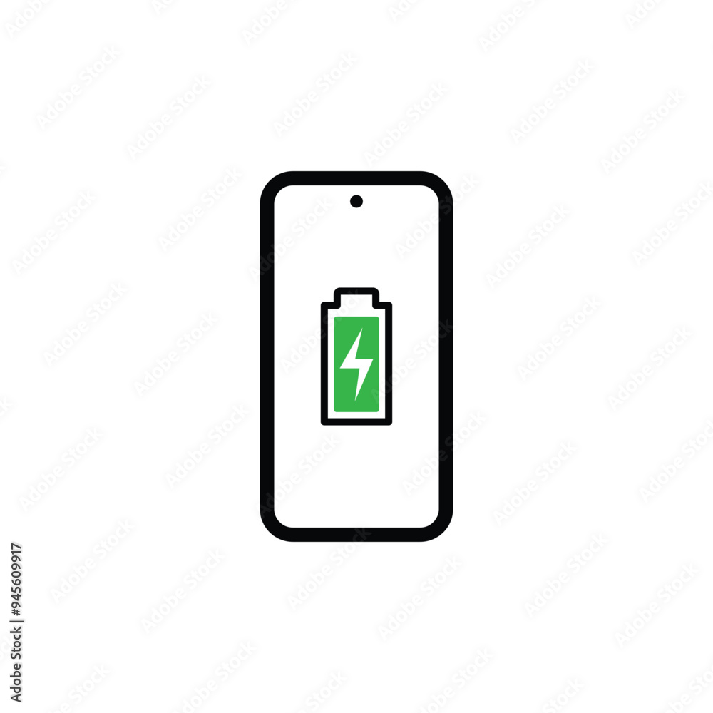 Phone Charging Icon with battery symbol outline black and white style 5 Phone Charging Icon with battery symbol outline black and white style 5