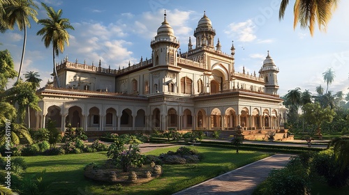 Majestic Architectural Marvel: A Stunning View of a Historic Building Surrounded by Lush Gardens