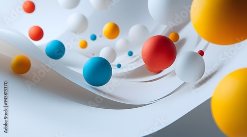 Colorful Spheres Floating Above Abstract White Curves photo