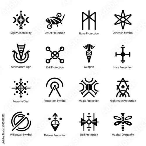 Pack of Empath Protection Symbols Glyph Icons 

