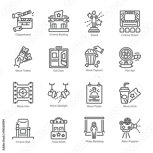 Pack of 16 Cinema Linear Icons 

