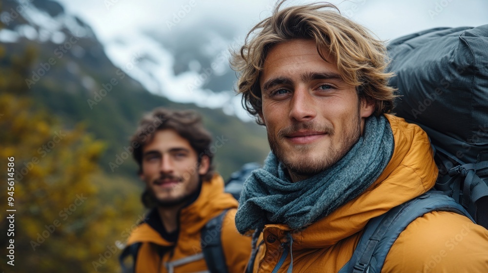 Two Adventurous Men Smiling in Nature Two Adventurous Men Smiling in Nature