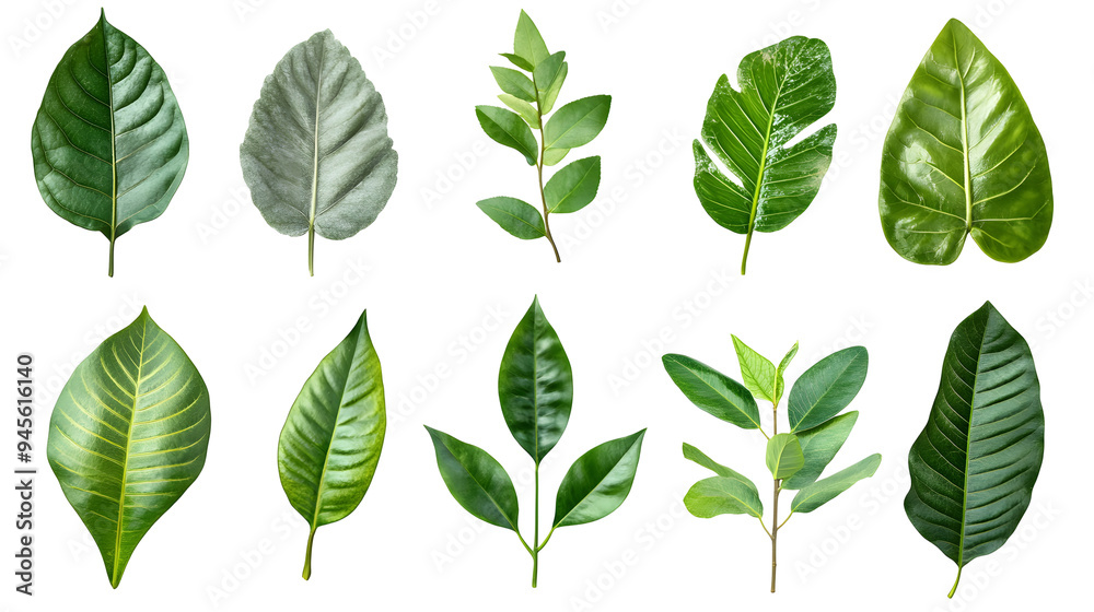 Set of Natural of Tropical green leaves of leaf isolated on transparent background Set of Natural of Tropical green leaves of leaf isolated on transparent background