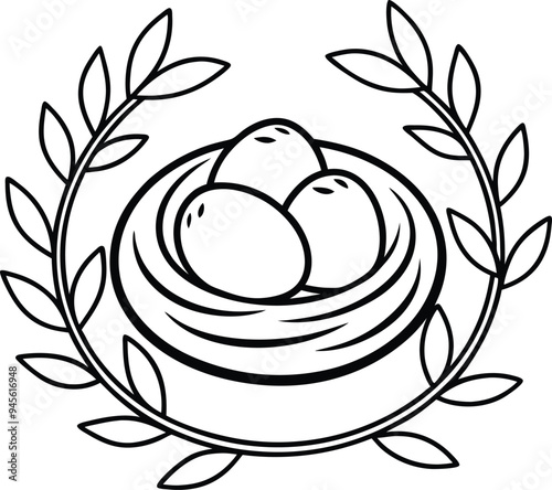 Cute line art of a nest with a few acorns for kids' coloring book a charming design for imaginative coloring sessions

