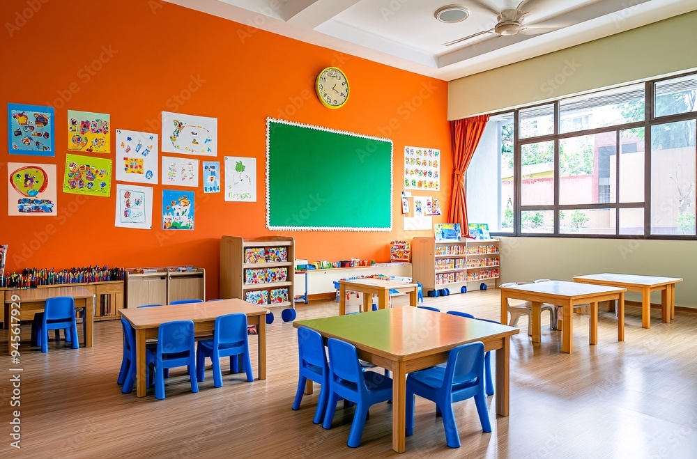 Fototapeta premium Bright and Colorful Classroom Interior with Educational Materials