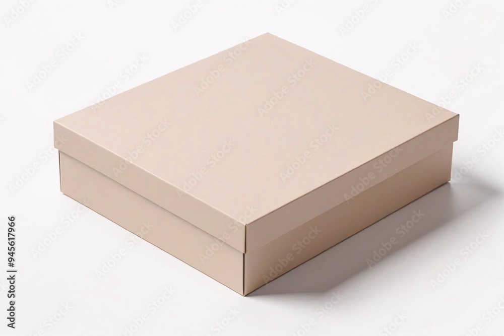 A plain, light brown cardboard box isolated on a white background. A plain, light brown cardboard box isolated on a white background.