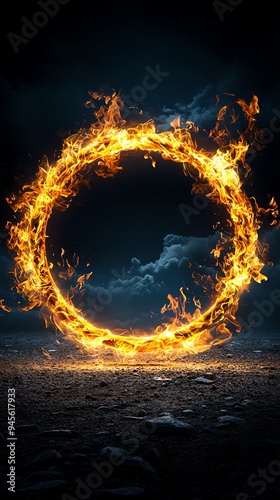 A mesmerizing flame ring glowing against a dark backdrop, perfect for fantasy and magic-themed projects.