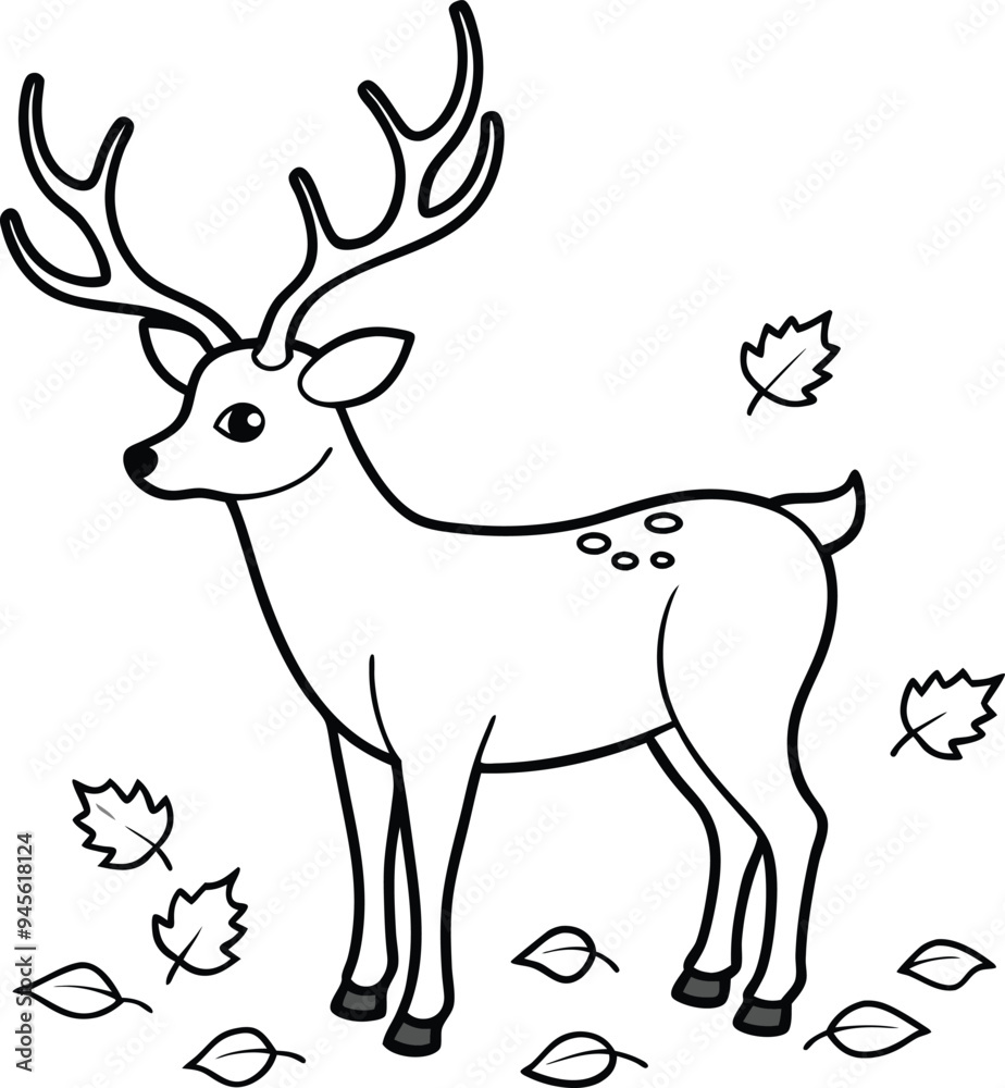 Fototapeta premium A cute deer with large antlers ready for a coloring adventure 