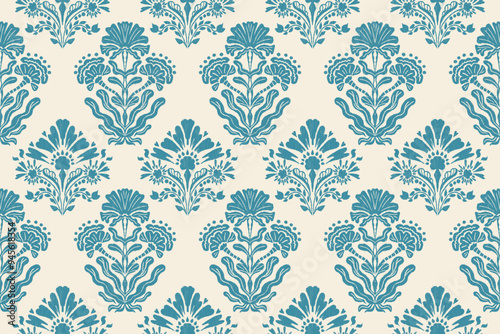 Ikat floral vintage design embroidary seamless pattern on background vector illustration.Ikat ethnic oriental embroidery traditional.Indian Ikat pattern Aztec style retro. design for texture,fabric.