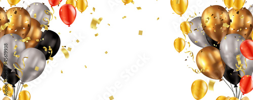 Colorful confetti. Festive background vector. Happy Birthday. anniversary celebration with colorful confetti and balloon on background with shiny elements. design template for your birthday party.