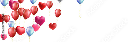 heart balloons Realistic white red, blue and on background are available for use online shopping website or social media, celebration party vector illustration