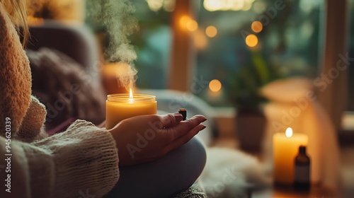 Mental health awareness. Mental health awareness. a person practicing mindfulness meditation in a quiet, serene environment. A warm and inviting sce photo