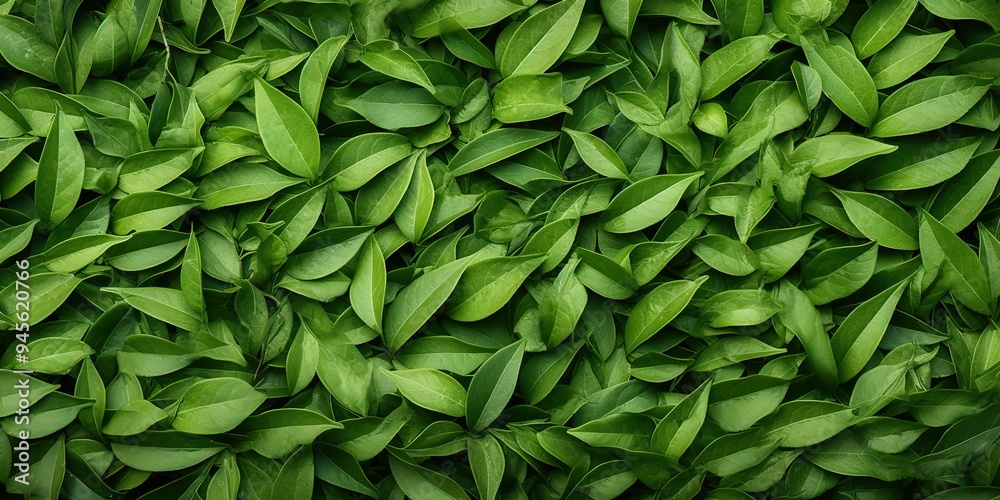 Fototapeta premium Top view tea leaves background decoration with many fresh plant grenn herbs scene