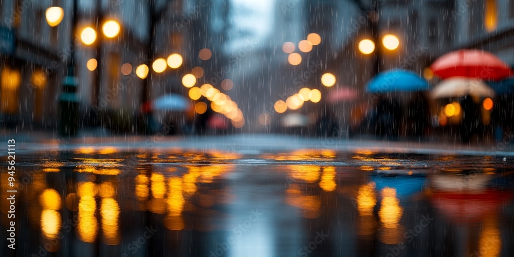 rainy night city street with blurred lights and reflections in puddles - urban landscape photography. rainy night city street with blurred lights and reflections in puddles - urban landscape photography.