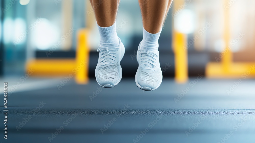 Close-up of a person performing explosive jump squats, with the background blurred to emphasize the speed and intensity of the workout, HIIT workout, explosive power Close-up of a person performing explosive jump squats, with the background blurred to emphasize the speed and intensity of the workout, HIIT workout, explosive power