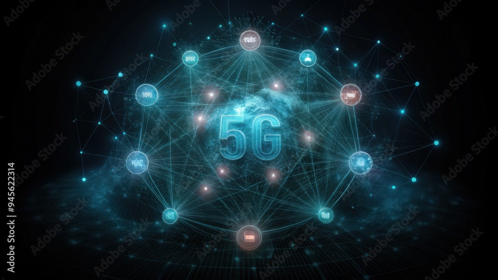 Obraz premium 5G Network Connection with Globe and Interconnected Nodes