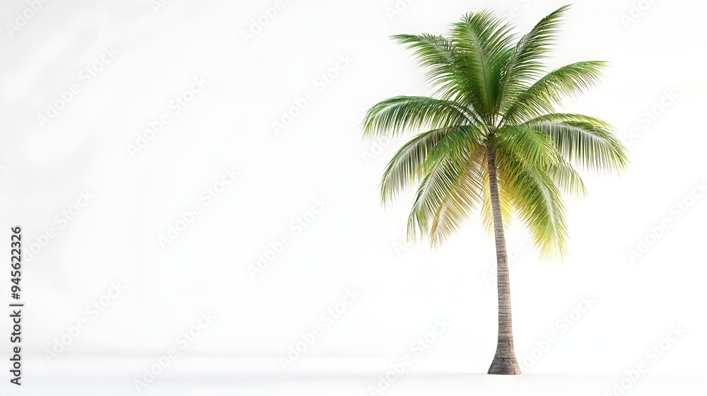 Obraz premium palm tree on a white background. Palm tree on a white background. A solitary palm tree against a minimalistic white backdrop, evoking a sense of tranq