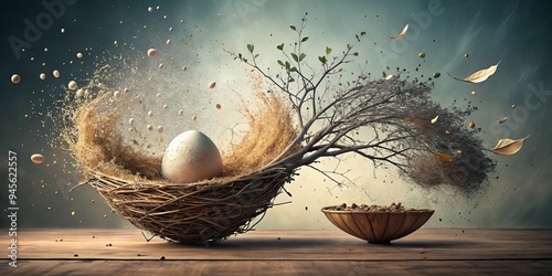 Life's fleeting nature hangs by a thread, precariously balancing the cement of routine with the wild chaos that lurks just beyond the edge. photo