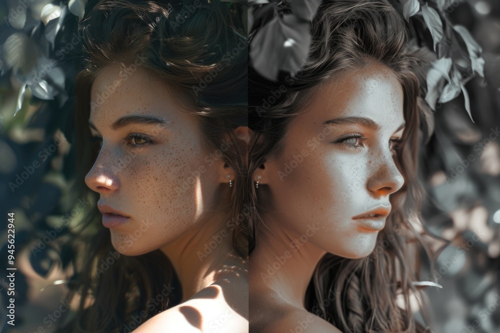 Obraz premium A close-up photo of a woman's face with noticeable freckles