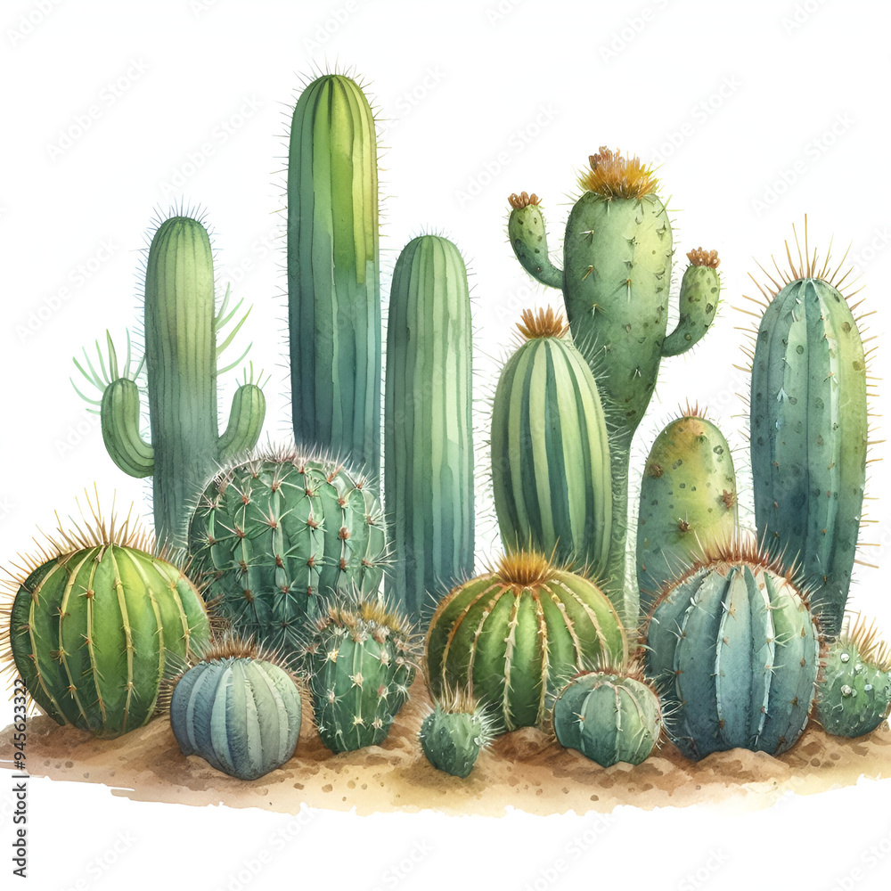 Watercolor Cactus Garden Watercolor Cactus Garden