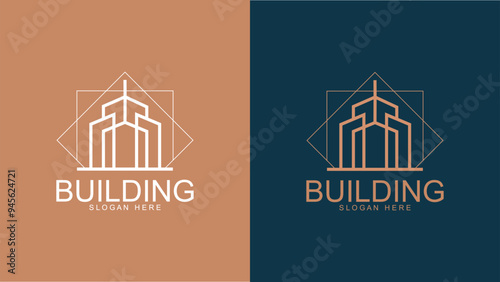 work mark real estate logo design with line art style. city building abstract For Logo Design Inspiration.