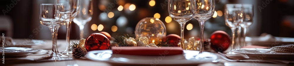 Beautifully set table ready for christmas party Beautifully set table ready for christmas party