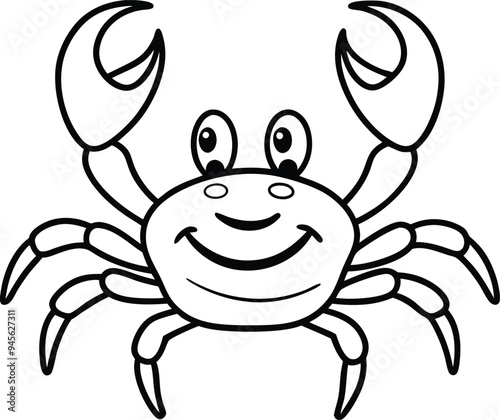 A cheerful crab with a huge claw waves at you with a big smile perfect for kids' coloring fun 