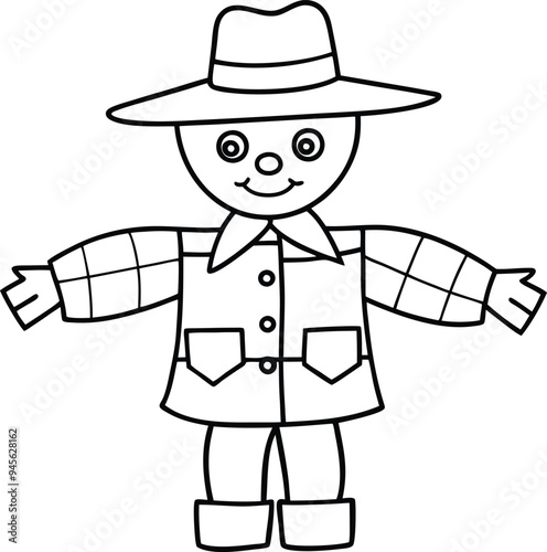 Kids will love adding bright colors to the jolly scarecrow with a hat in this fun coloring book
