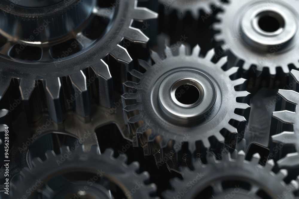 Machine Gears Mechanical gear combination close-up; top view Machine Gears Mechanical gear combination close-up; top view