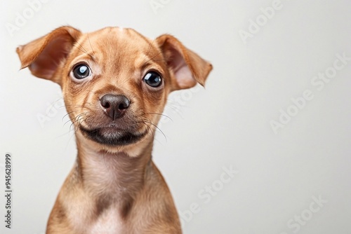 Adorable Italian Greyhound puppy sitting gracefully on a clean white background, showcasing its sleek body and elegant posture, with bright, expressive eyes and soft, short fur. The puppy's playful de